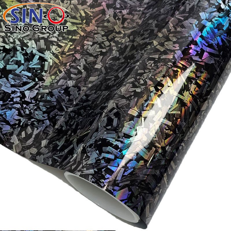 Wholesale Super Glossy Forged Carbon Fiber laser Car film For Vehicle Car Wrap Vinyl Roll Holographic Carbon Fiber Silver Gold