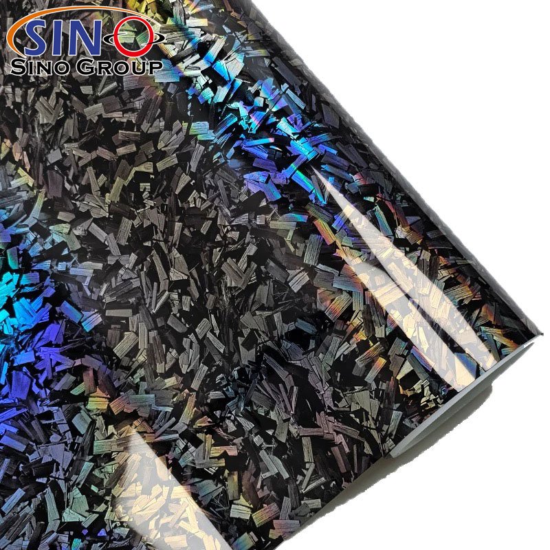 Wholesale Super Glossy Forged Carbon Fiber laser Car film For Vehicle Car Wrap Vinyl Roll Holographic Carbon Fiber Silver Gold