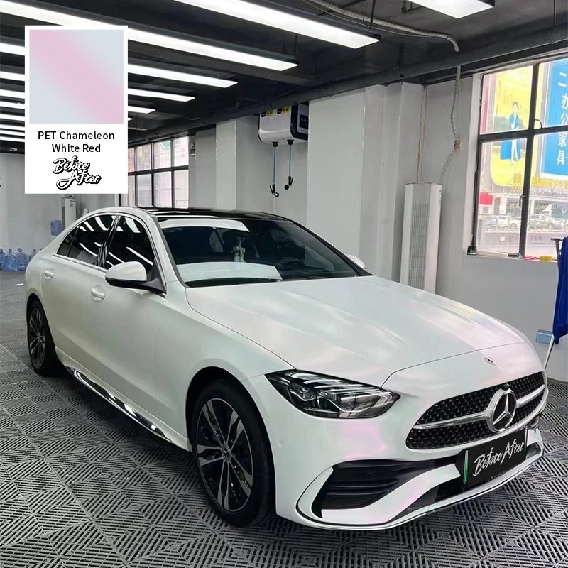 China manufacture car vinyl wrapping film matte white chameleon to red car film PET wrap rolls for Mercedes Benz car