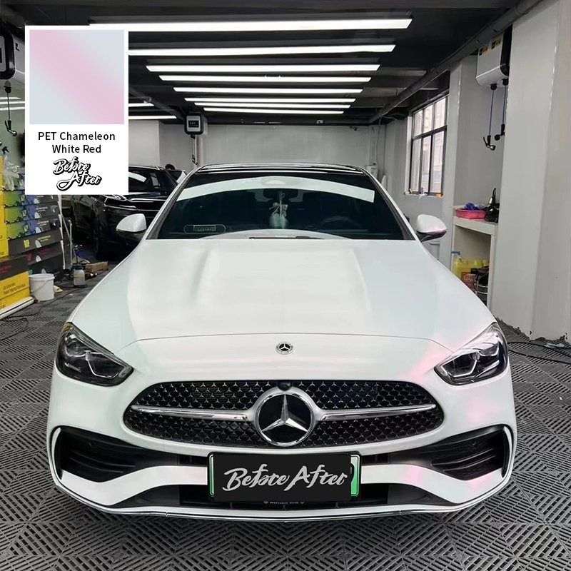 China manufacture car vinyl wrapping film matte white chameleon to red car film PET wrap rolls for Mercedes Benz car