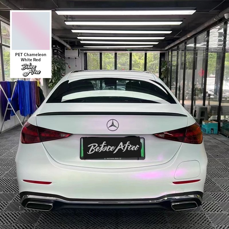 China manufacture car vinyl wrapping film matte white chameleon to red car film PET wrap rolls for Mercedes Benz car