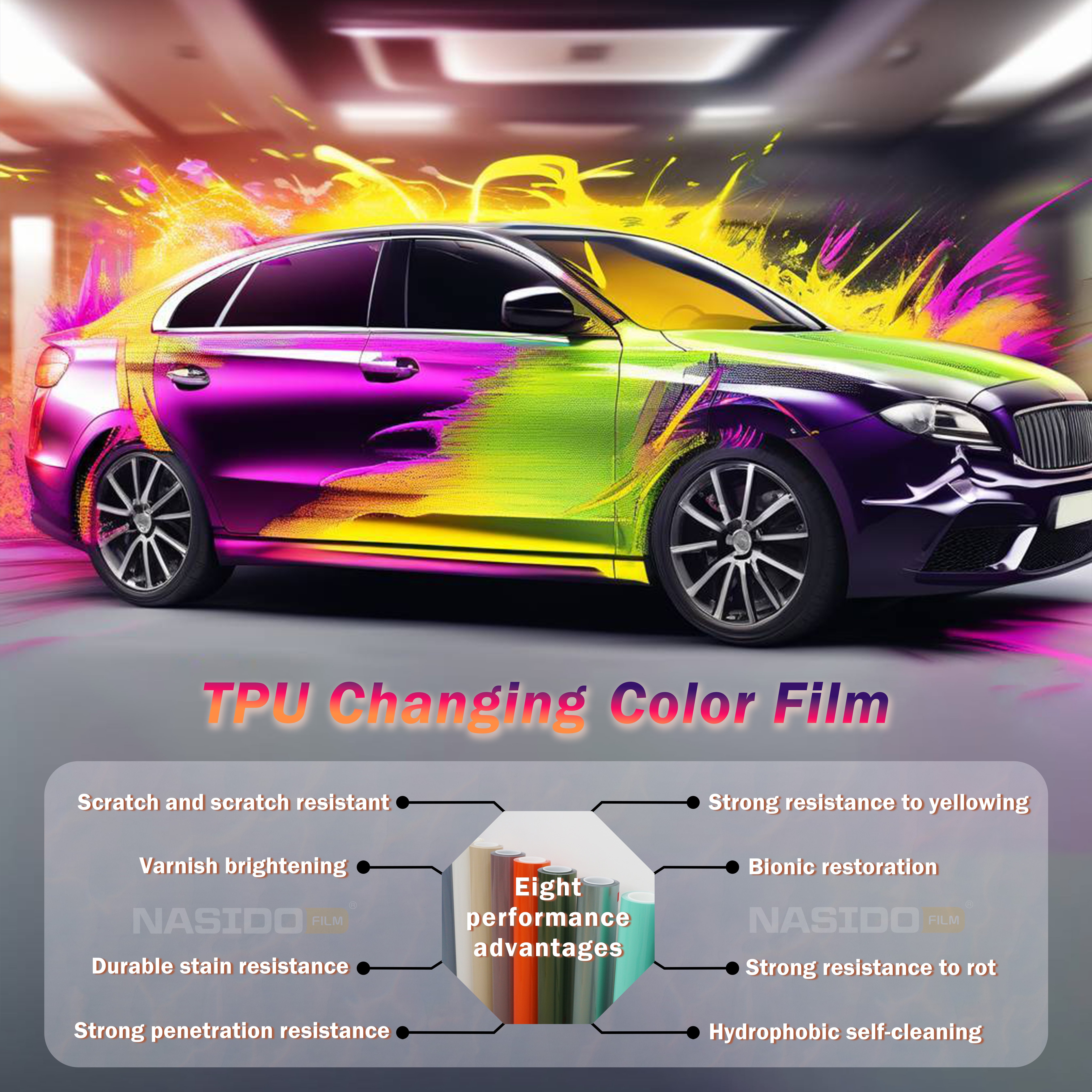 NASIDO TPU color PPF Venetian purple anti-scratch self healing 5*50FT for car body OEM new wrap film
