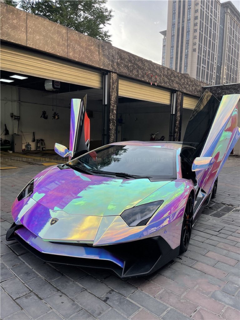 Factory wholesale High quality Rainbow Plating White PVC vinyl wrap super gloss car Strech able Heat vinyl wrap