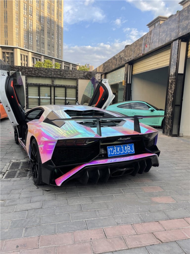 Factory wholesale High quality Rainbow Plating White PVC vinyl wrap super gloss car Strech able Heat vinyl wrap