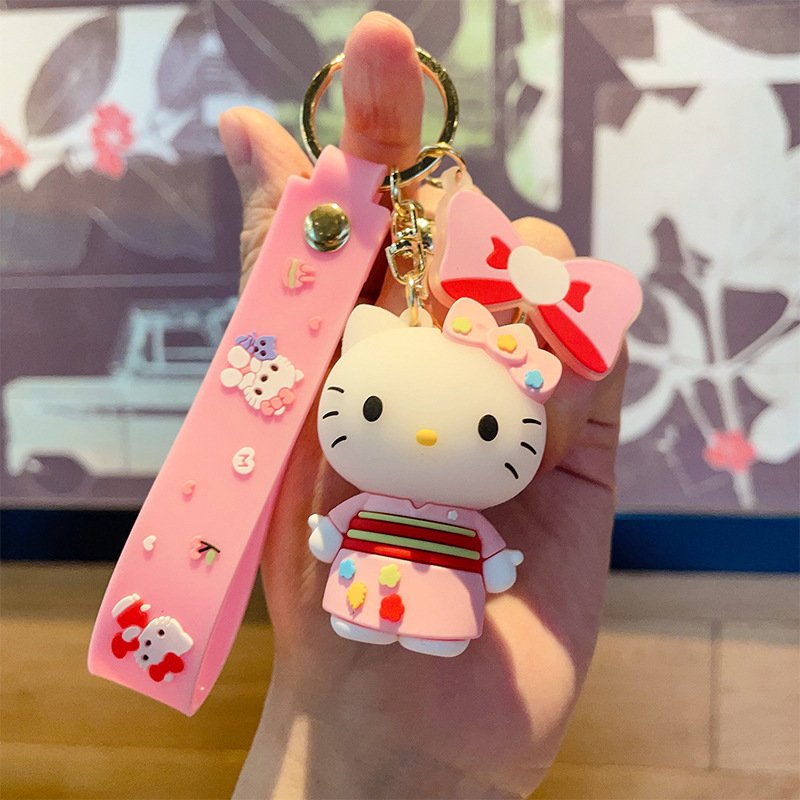 Top Selling Sanlioed New KT Cat Keychain Cartoon Animation PVC Doll Cat Bag Hanging Car Key Ring Creative Gifts for Girls