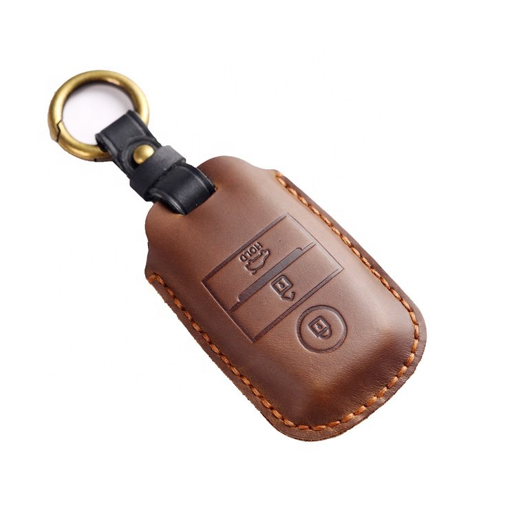 Hot Sale Leather Car Key Case Cover Remote Fob Shell for Kia Soul Carnival Sedona Sorento Sportage Accessories with Keychain