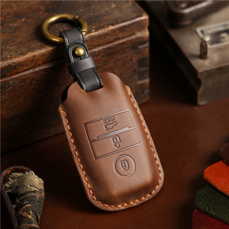 Hot Sale Leather Car Key Case Cover Remote Fob Shell for Kia Soul Carnival Sedona Sorento Sportage Accessories with Keychain