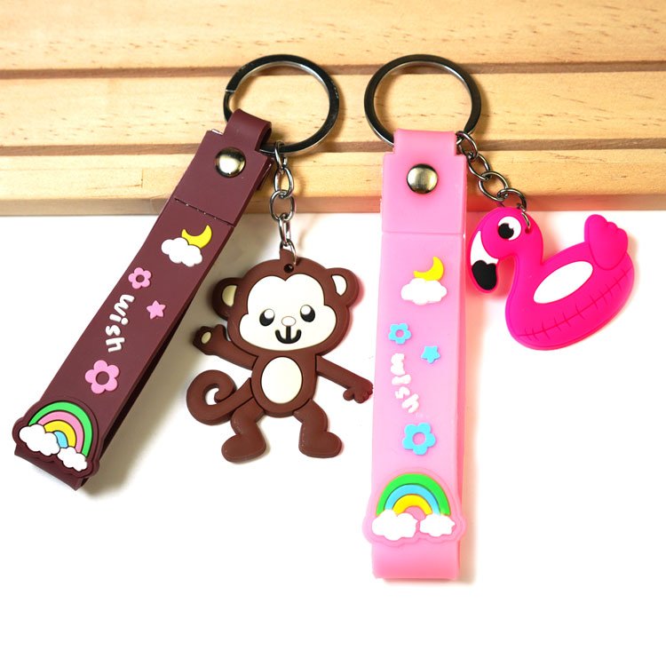 Custom Brand Logo 3D Cute Anime Wristlet Rubber Key Chain Accessories Soft Silicon Silicone Pvc Charm Keychain