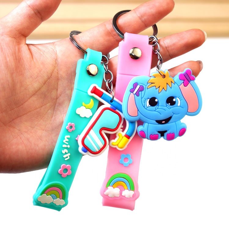 Custom Brand Logo 3D Cute Anime Wristlet Rubber Key Chain Accessories Soft Silicon Silicone Pvc Charm Keychain
