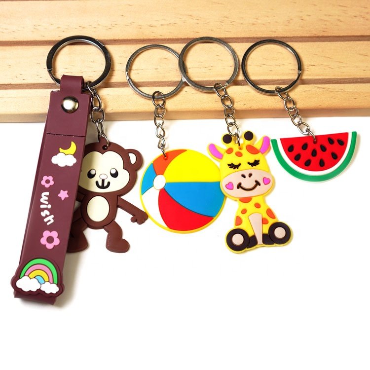 Custom Brand Logo 3D Cute Anime Wristlet Rubber Key Chain Accessories Soft Silicon Silicone Pvc Charm Keychain
