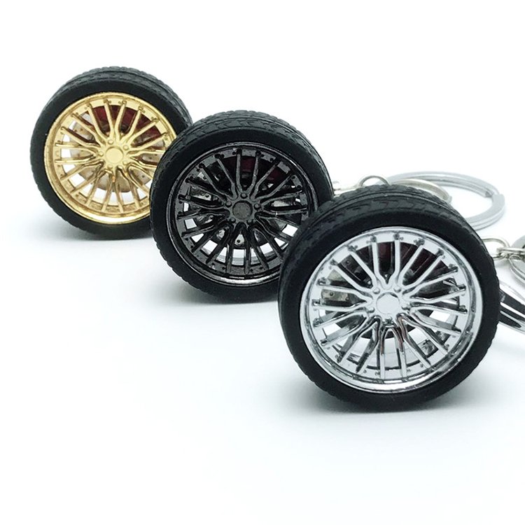 Amerpromo Creative Rubber Keychain Car Wheel Shape Keychain Fashioh Decoration Accessories Wheel Rim Model Keychain