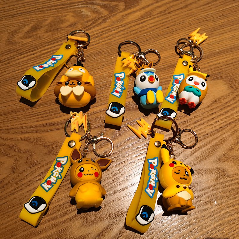 High Quality Car Bag Accessories Pikachu Keychain Silicone Cute Pokemoned Keychain