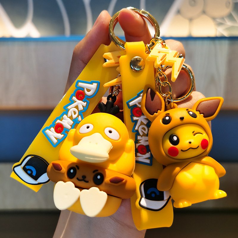 High Quality Car Bag Accessories Pikachu Keychain Silicone Cute Pokemoned Keychain