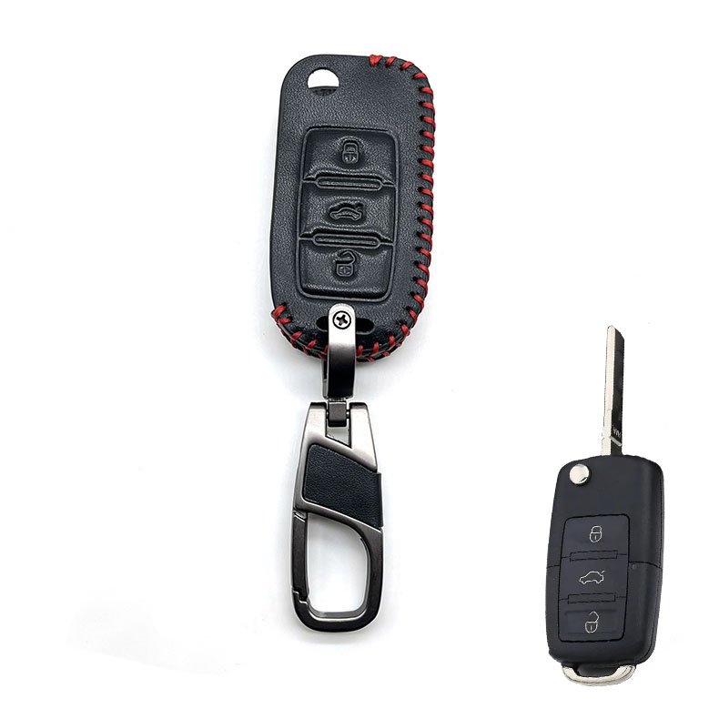 Leather Car Key Cover 3 Buttons Remote Shell For VW Volkswagen Golf 6 Polo Passat Seat Ibiza Leon Skoda Octavia Fabia