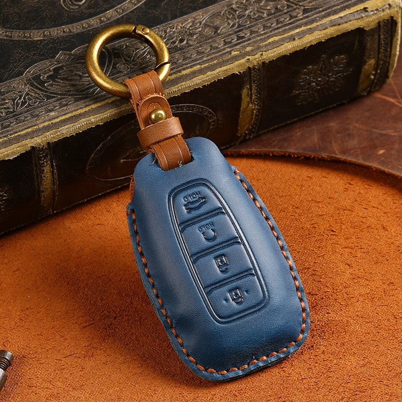 Hand Sewing Genuine Leather Car Key Case Cover for Hyundai 4/5 Buttons Leather Key Cover With Key Ring