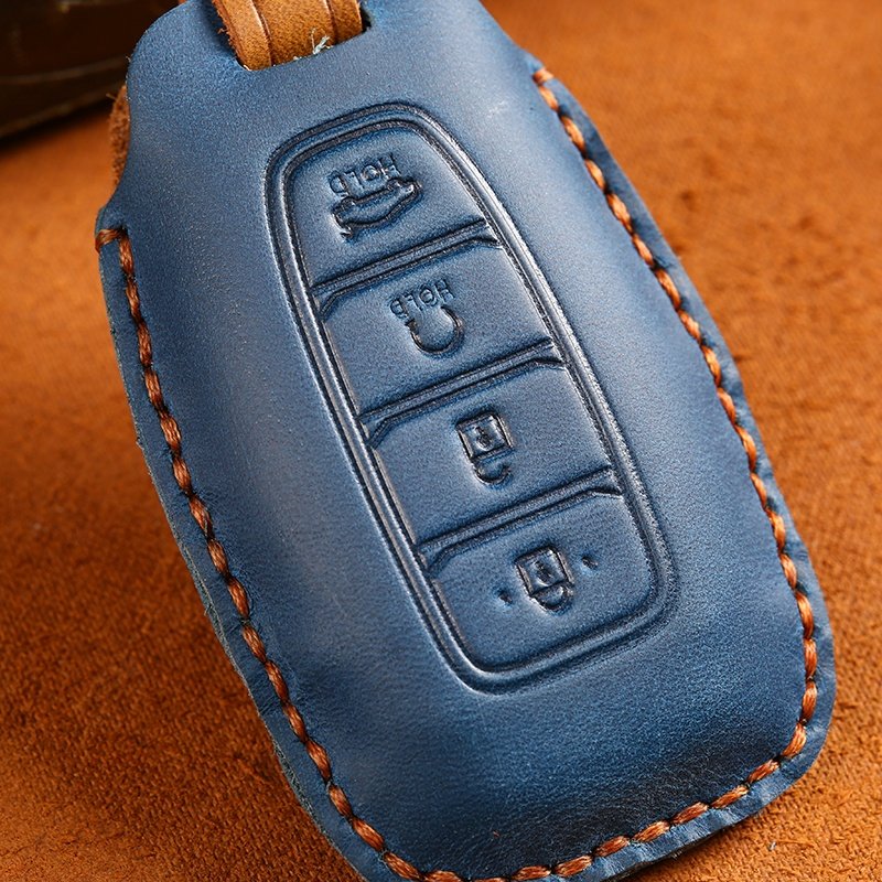 Hand Sewing Genuine Leather Car Key Case Cover for Hyundai 4/5 Buttons Leather Key Cover With Key Ring