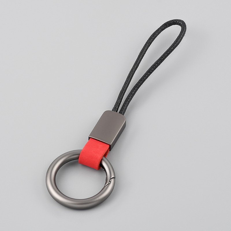 High quality genuine leather simple key ring Top layer frosted cowhide finger ring keychain creative anti loss car keychain