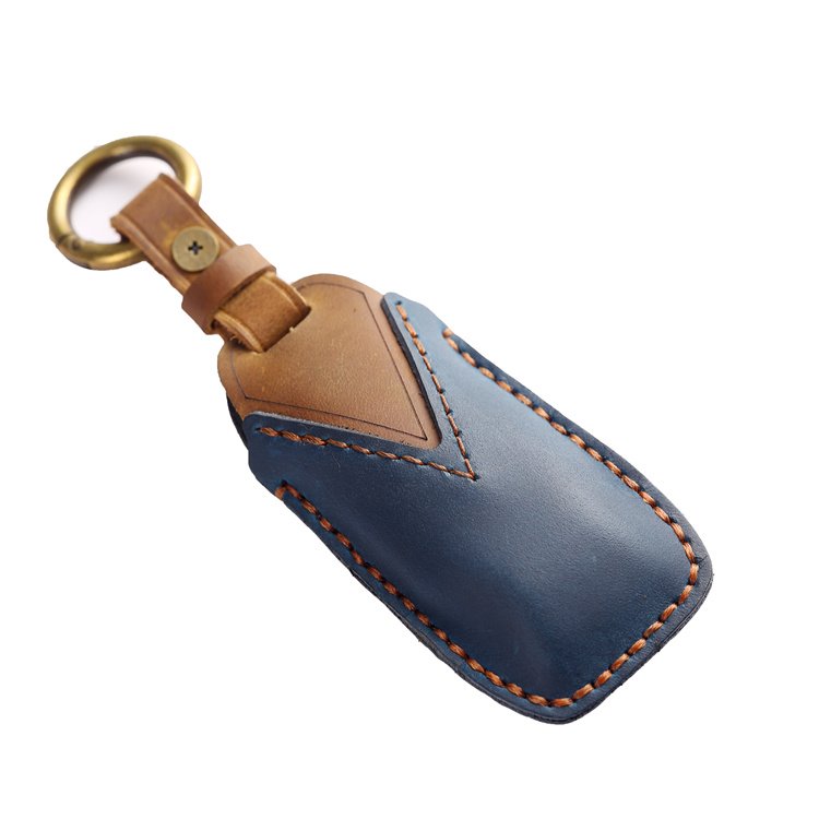 Wholesale Hand Sewing Genuine Leather Car Key Case Cover for Ford Car Key Shell with Keychain