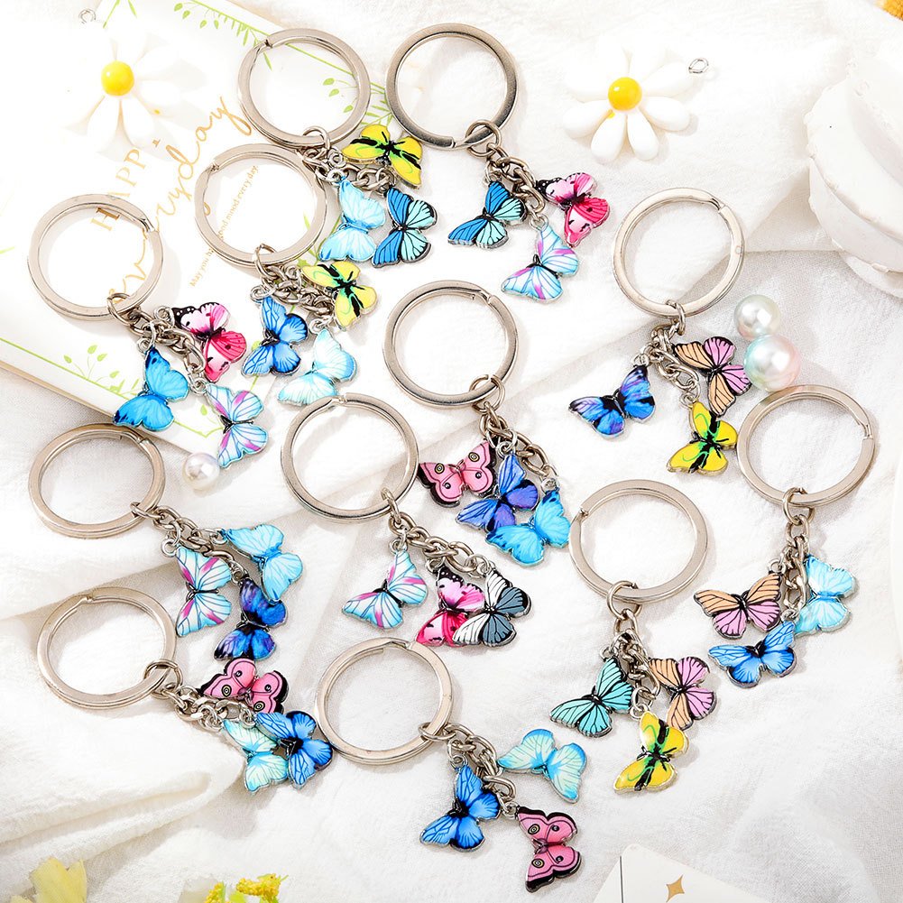 Wholesale Cute Charm Colorful Enamel Butterfly Insects Keychain Car Key Bags Pendant Accessories for Women Girls
