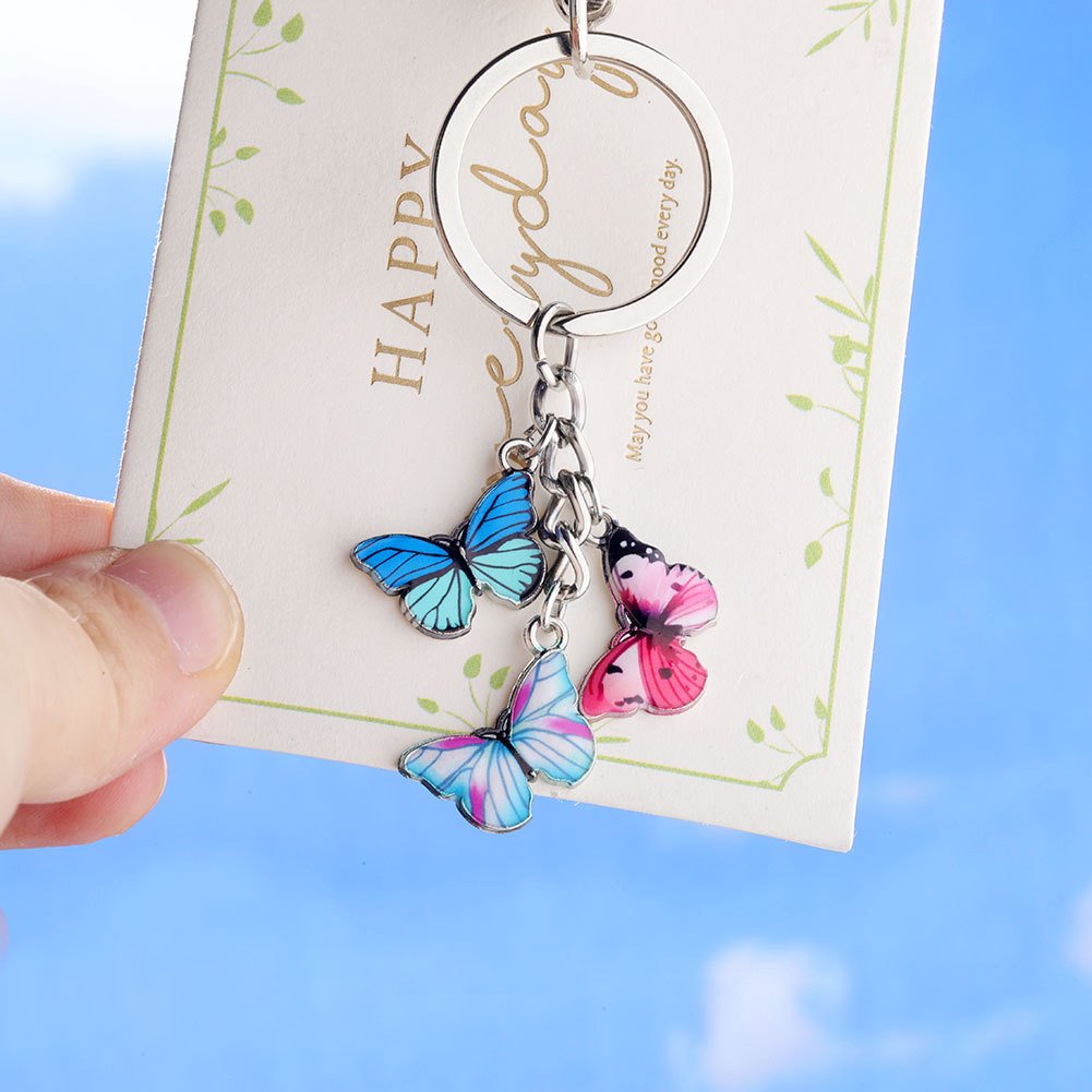 Wholesale Cute Charm Colorful Enamel Butterfly Insects Keychain Car Key Bags Pendant Accessories for Women Girls