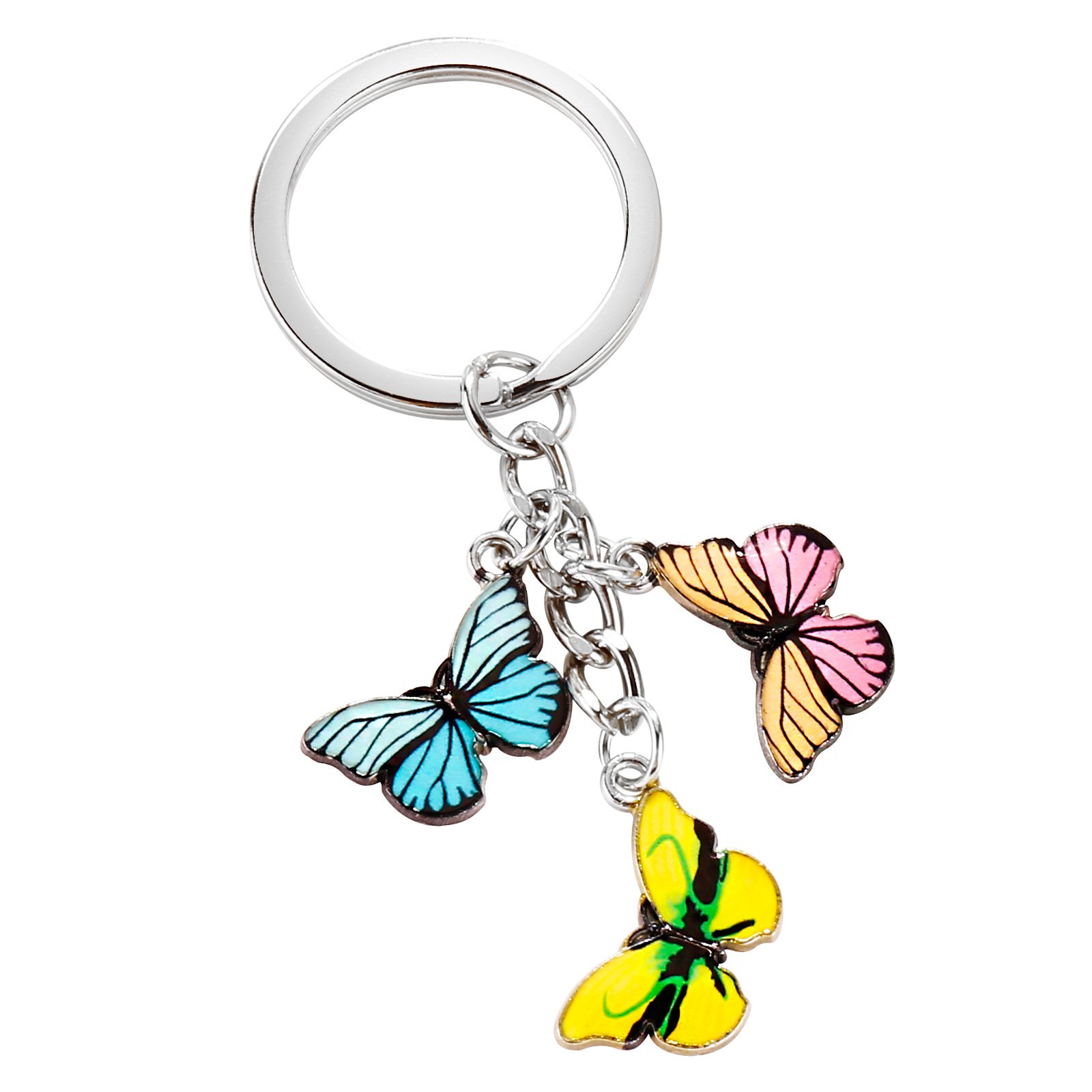 Wholesale Cute Charm Colorful Enamel Butterfly Insects Keychain Car Key Bags Pendant Accessories for Women Girls