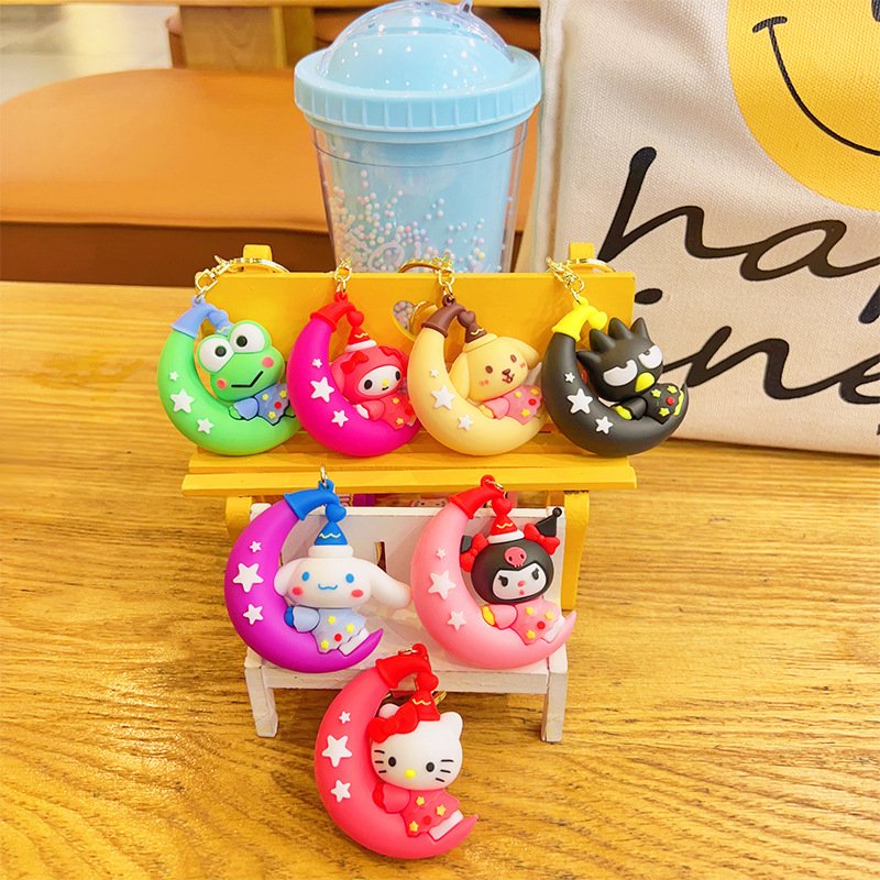 Car Key Accessories Lovely Cartoon Kuromi Kitty Keychain 3D Doll Moon Melody Design Promotional Gifts Key Chain Custom Keychains