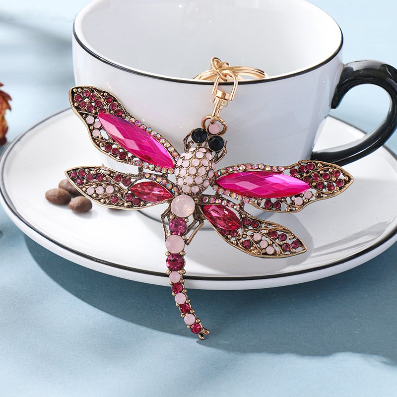 Alloy Crystal Dragonfly metal Keychain Insect Charms Enamel Jewelry Women Car Purse Bag Accessories dragonfly rhinestone keyring