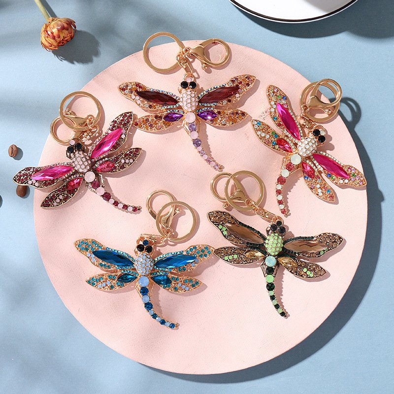 Alloy Crystal Dragonfly metal Keychain Insect Charms Enamel Jewelry Women Car Purse Bag Accessories dragonfly rhinestone keyring