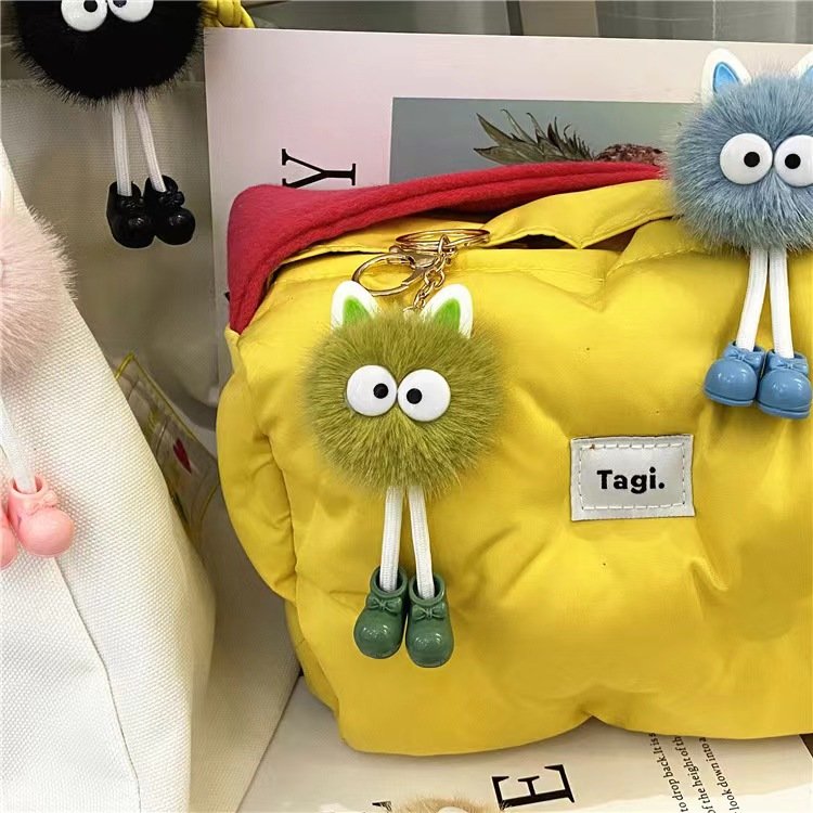 korea hot selling Cute cartoon keychain plush doll doll small briquettes bag pendant car key chain accessory small gift 2024