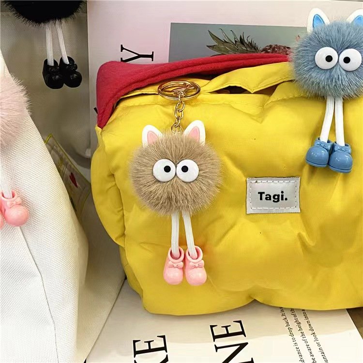 korea hot selling Cute cartoon keychain plush doll doll small briquettes bag pendant car key chain accessory small gift 2024