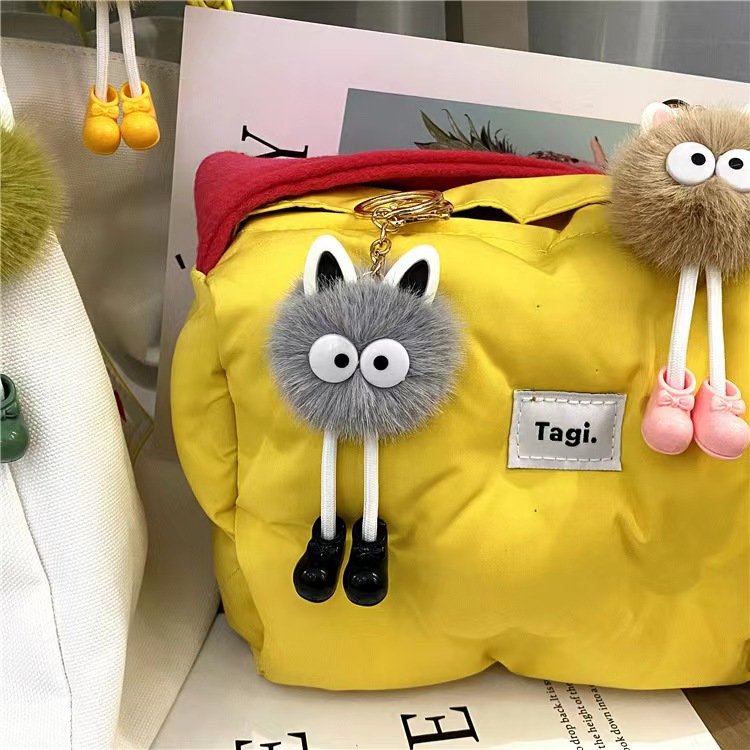 korea hot selling Cute cartoon keychain plush doll doll small briquettes bag pendant car key chain accessory small gift 2024