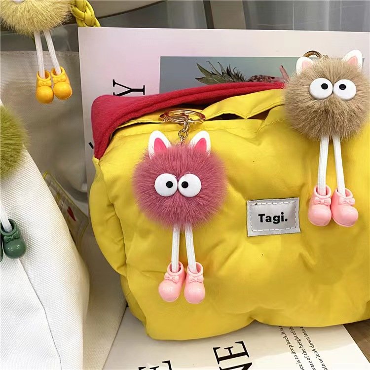 korea hot selling Cute cartoon keychain plush doll doll small briquettes bag pendant car key chain accessory small gift 2024