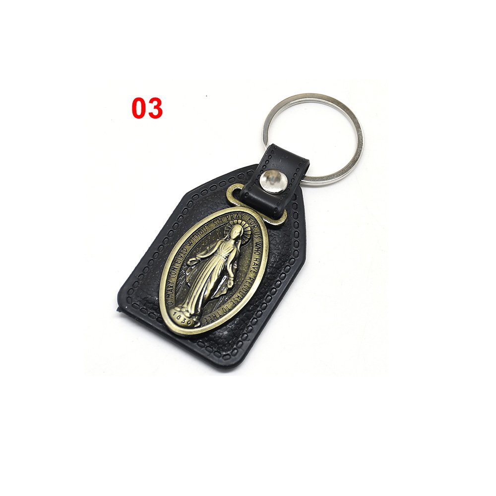 Retro Leather Religious Keychain Metal Cross Pendant Keychain Car Key Pendant Christian Catholic Women Men Accessory Crafts Gift