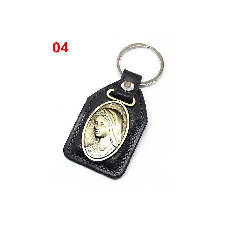 Retro Leather Religious Keychain Metal Cross Pendant Keychain Car Key Pendant Christian Catholic Women Men Accessory Crafts Gift