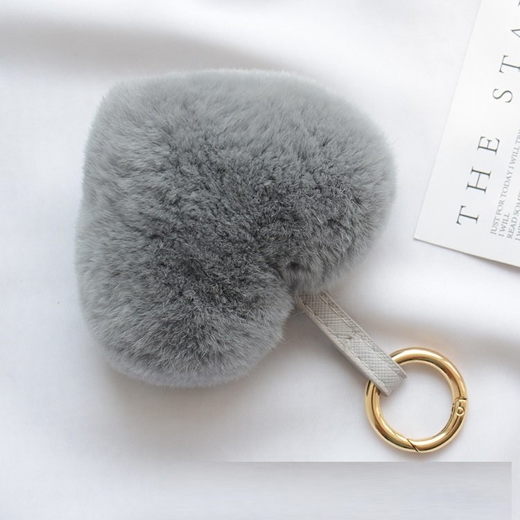 10CM HOT Fluffy LOVE heart pompom keychain Women Colored Rex Rabbit Fur Pom pom KeyChain Bag charm Key Ring Jewelry Accessories