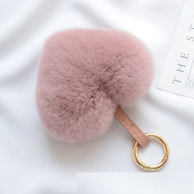 10CM HOT Fluffy LOVE heart pompom keychain Women Colored Rex Rabbit Fur Pom pom KeyChain Bag charm Key Ring Jewelry Accessories