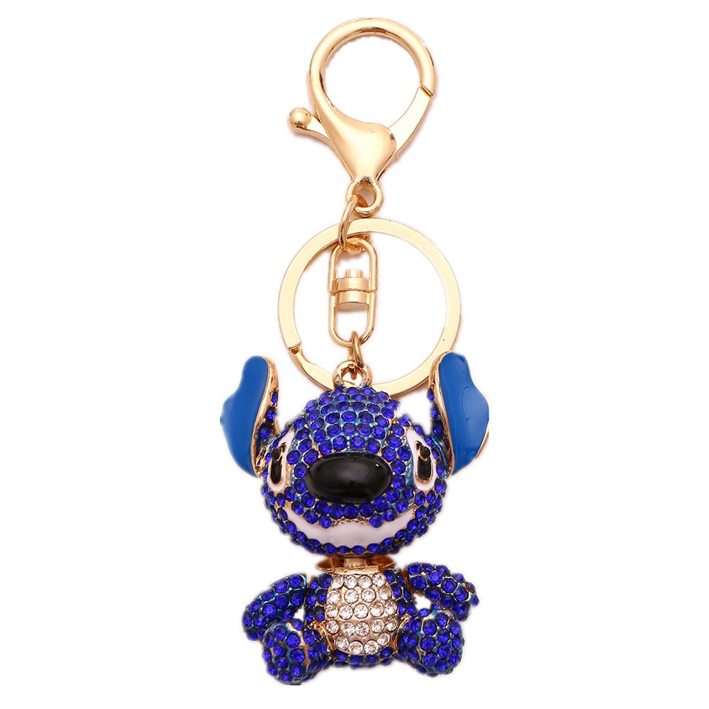 New Arrivals Blue Pink Diamond Gold Stainless Steel Metal Fob Mini Stitch Keychain