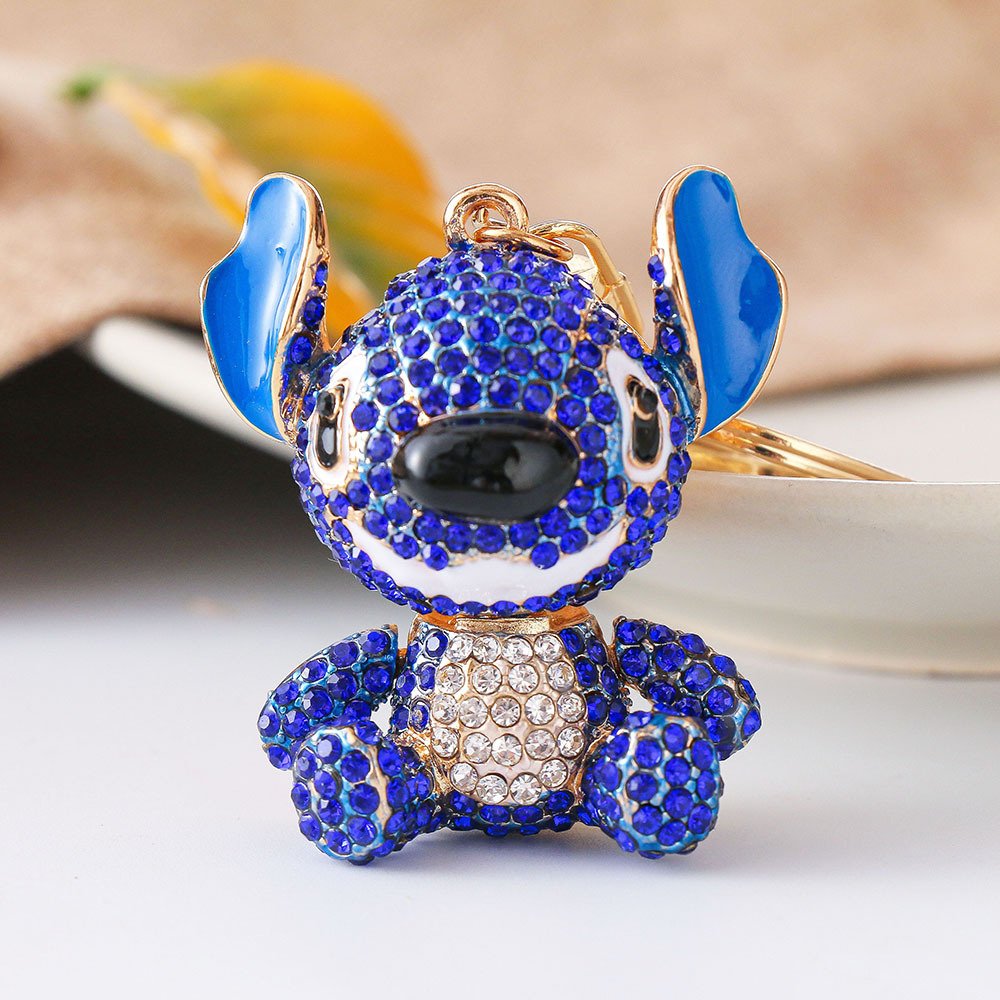 New Arrivals Blue Pink Diamond Gold Stainless Steel Metal Fob Mini Stitch Keychain