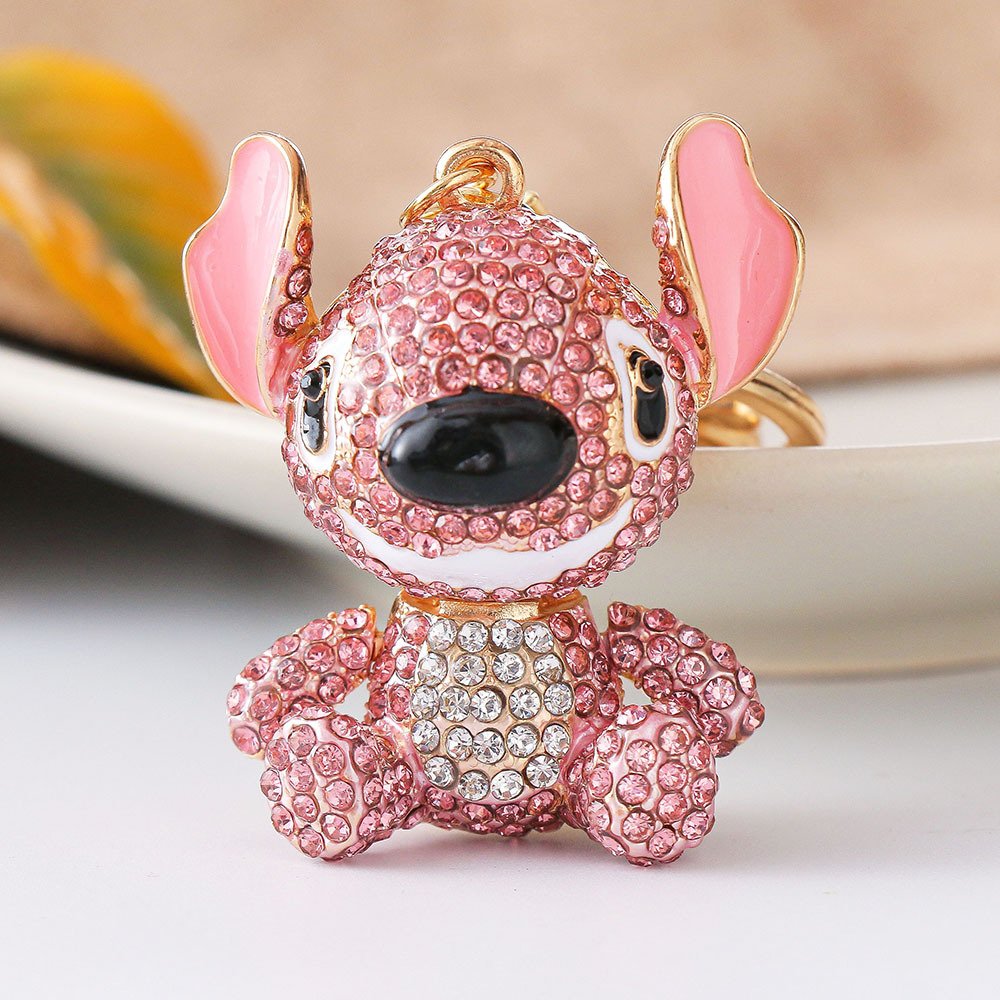 New Arrivals Blue Pink Diamond Gold Stainless Steel Metal Fob Mini Stitch Keychain