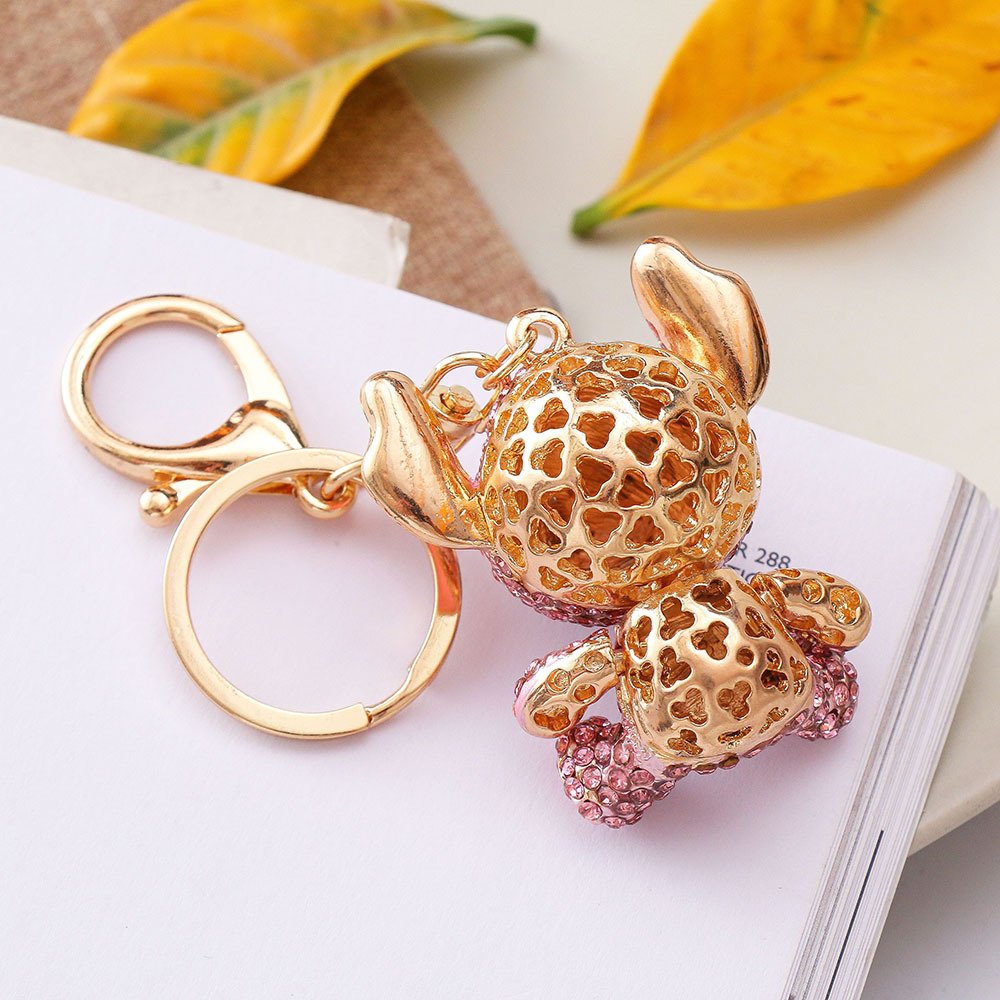 New Arrivals Blue Pink Diamond Gold Stainless Steel Metal Fob Mini Stitch Keychain