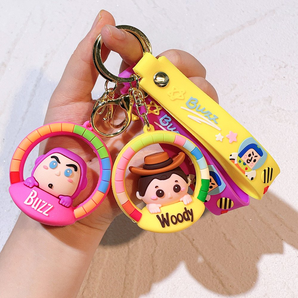 3D PVC Anime keychain Kawaii cartoon rubber Toy Story Buzz Light year Woody Key Chain silicon car Bag Pendant Keyring Key Chain