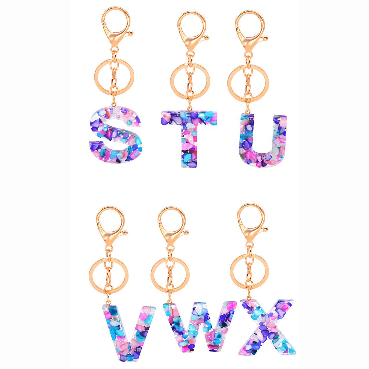 Cute Sparkly multi color handbag accessories A-Z Initial Letter Glitter Resin Epoxy Alphabet Acrylic Charms Keychain with Tassel
