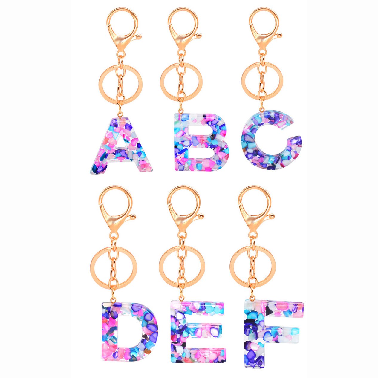 Cute Sparkly multi color handbag accessories A-Z Initial Letter Glitter Resin Epoxy Alphabet Acrylic Charms Keychain with Tassel