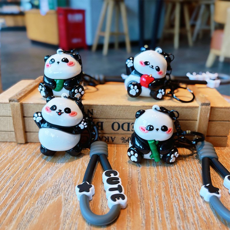 Original cartoon electroplated panda keychain exquisite doll cute bag pendant car accessories small gift for couples