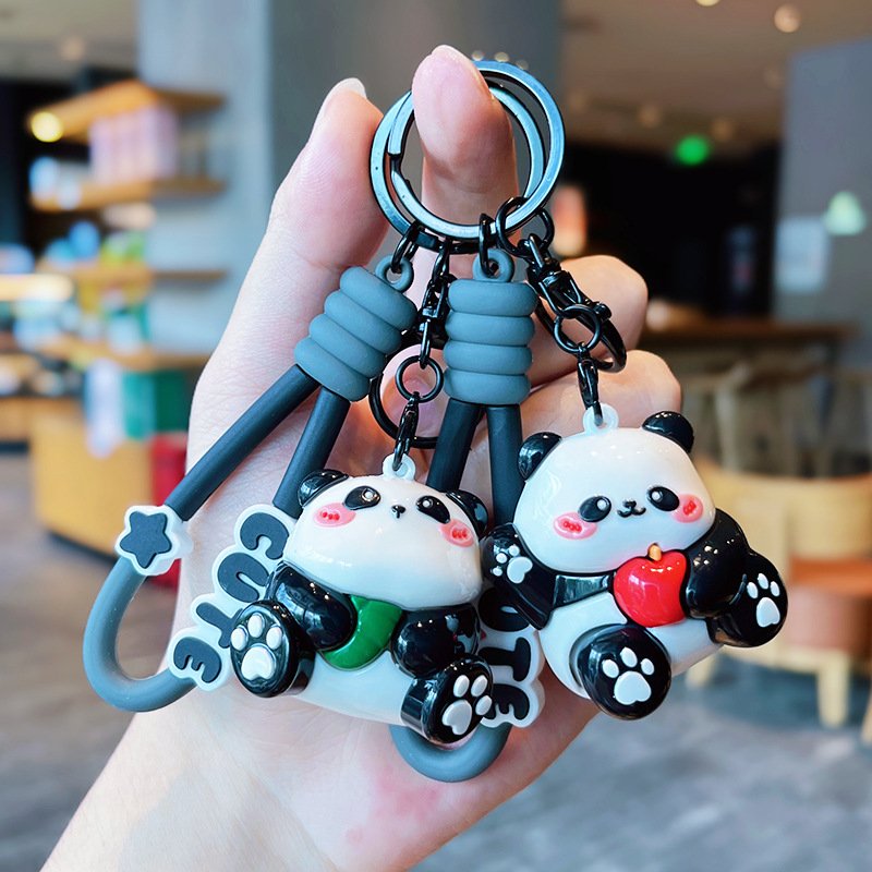 Original cartoon electroplated panda keychain exquisite doll cute bag pendant car accessories small gift for couples