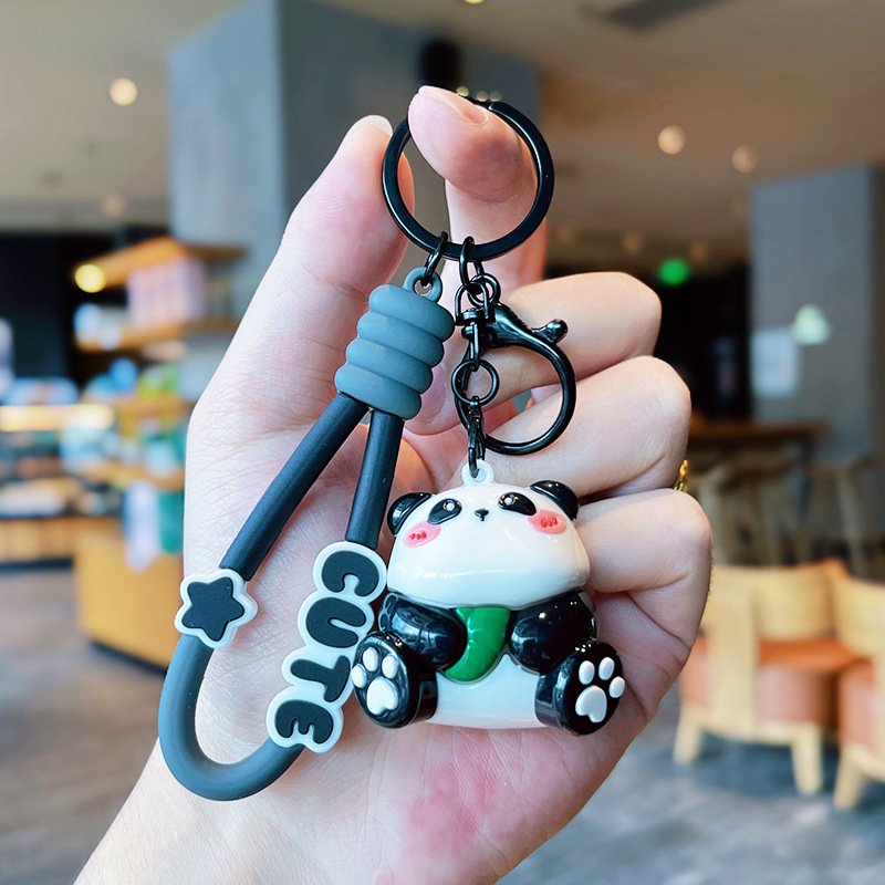 Original cartoon electroplated panda keychain exquisite doll cute bag pendant car accessories small gift for couples