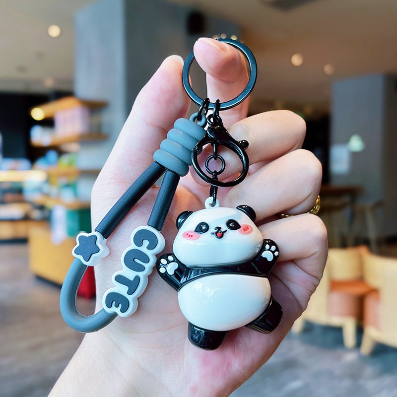 Original cartoon electroplated panda keychain exquisite doll cute bag pendant car accessories small gift for couples