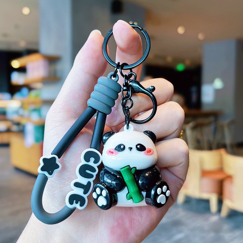 Original cartoon electroplated panda keychain exquisite doll cute bag pendant car accessories small gift for couples