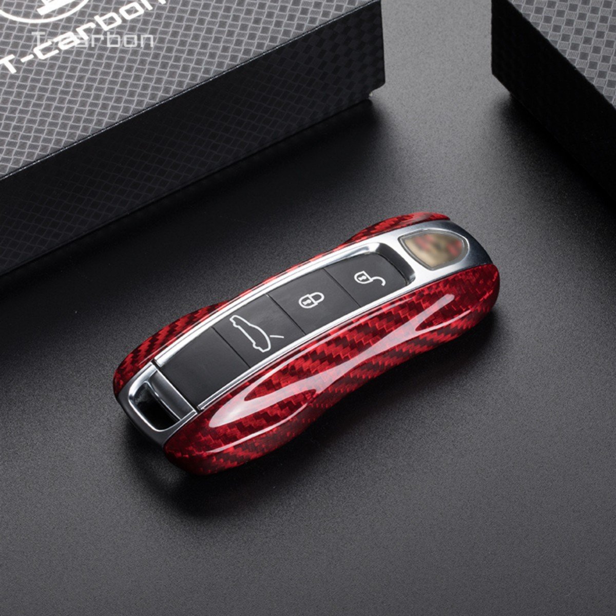 Carbon Fiber Car Smart Key Case For Porsche Panamera Cayenne Macan Boxste Car Key Cover Interior Accessories Car Key Case