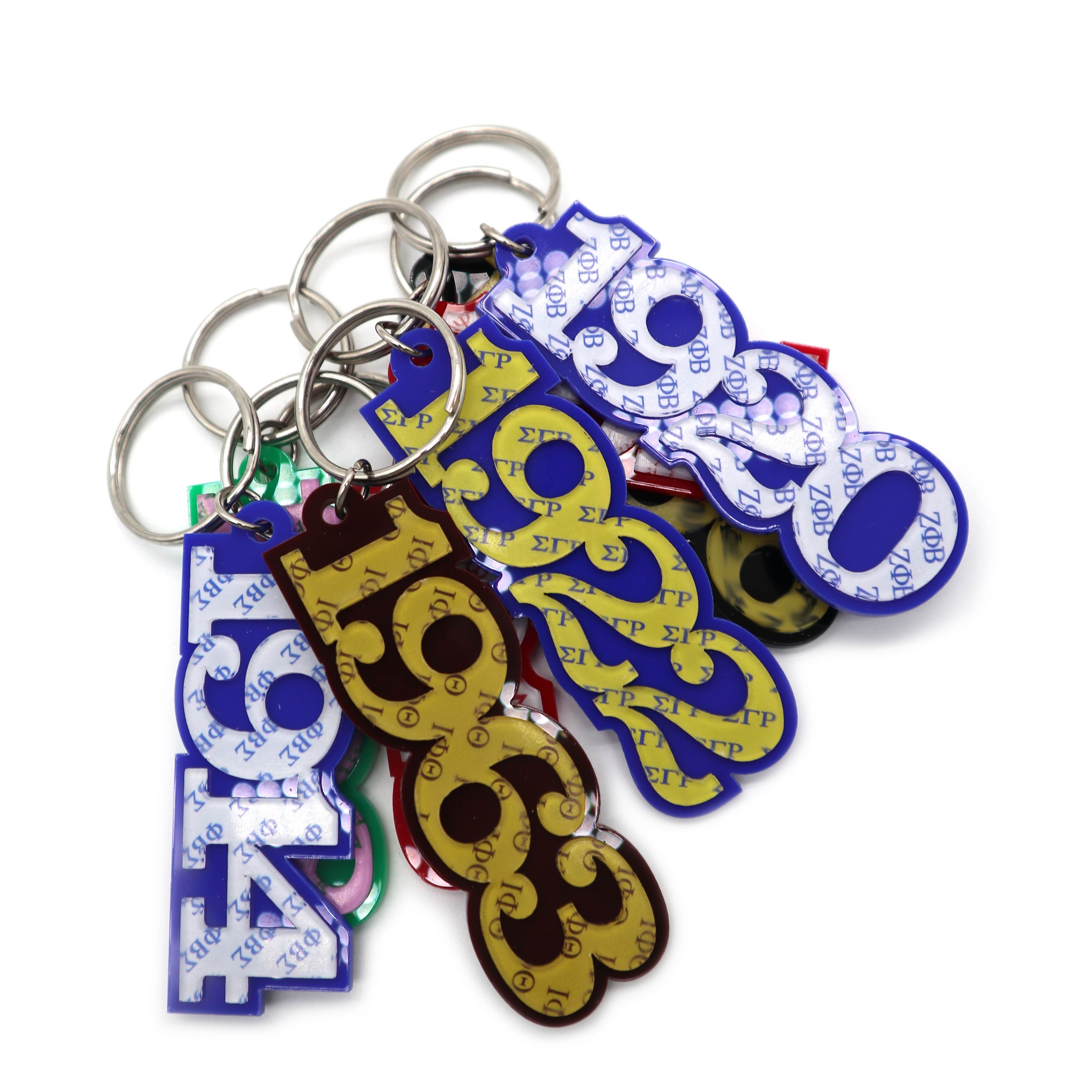 Cute Zeta Phi Beta Sorority Chapters Acrylic Line #13 Number Keychain Greek Letters Plastic Year Keychain Motel Keychain